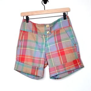Pastel plaid Just Johnson vintage wool shorts size 4. Silk lined. 15"waist